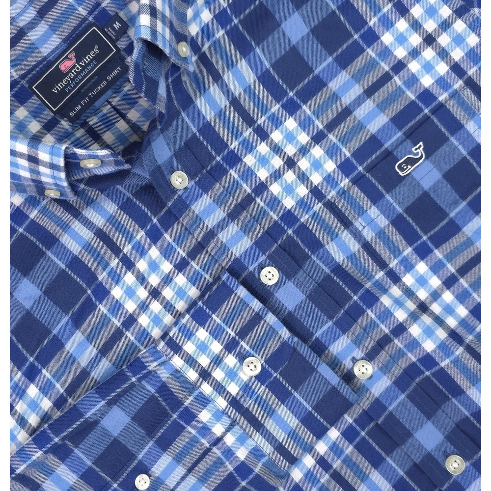 Vineyard‎ Vines Shirt Mens Medium Blue Plaid Tucker Slim Fit Flannel Button Down